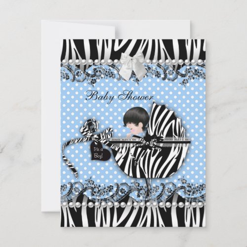 Pretty Baby Shower Zebra Baby Boy Blue Spot Invites