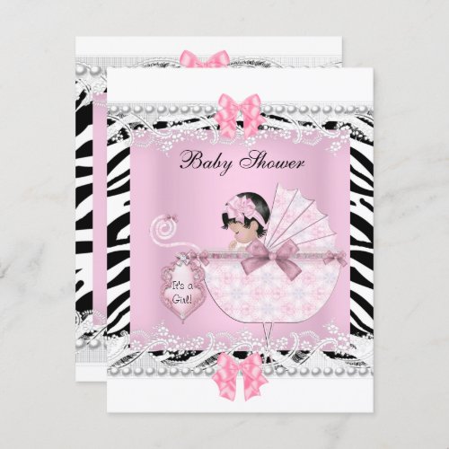 Pretty Baby Shower Zebra Baby Girl Pink Lace Invitation