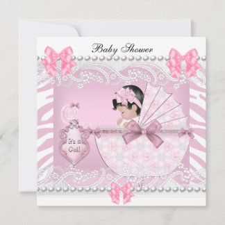 Pretty Baby Shower Zebra Baby Girl Pink Lace Invitation