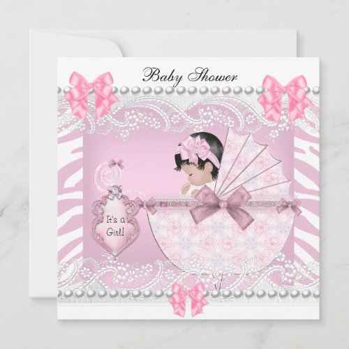 Pretty Baby Shower Zebra Baby Girl Pink Lace Invitation