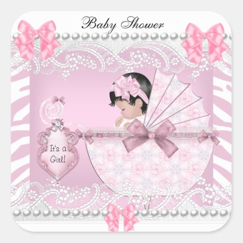 Pretty Baby Shower Zebra Baby Girl Pink Lace Square Sticker