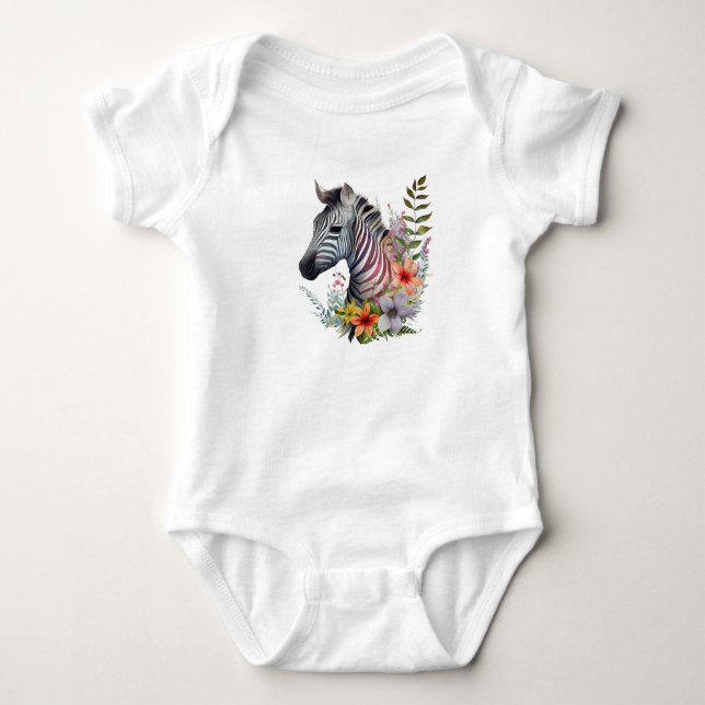 Pretty Baby Zebra with Flowers  Bodysuit (Front)