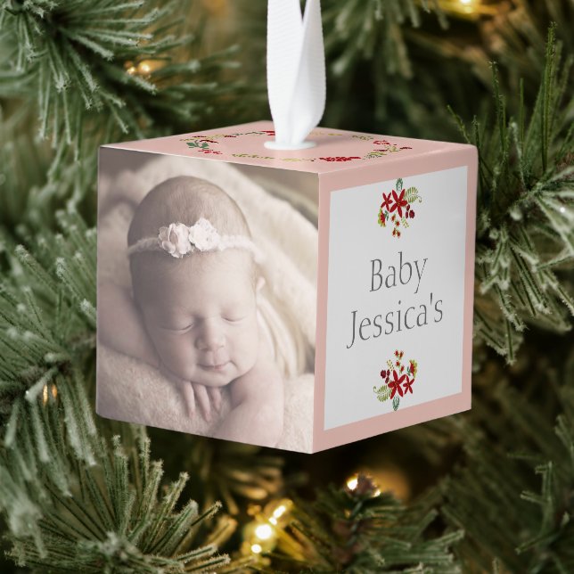 Pretty Baby's First Christmas Photo Cube Ornament (Tree)