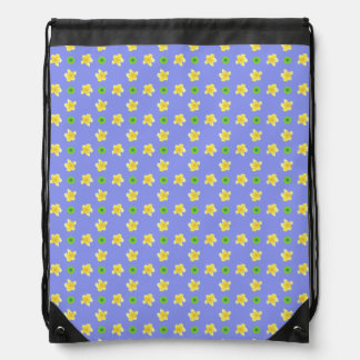 Pretty Backpack: Primroses and Polkas on Blue Drawstring Bag