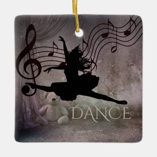 Pretty Ballerina and Music Notes Ballet Ceramic Ornament (Front)