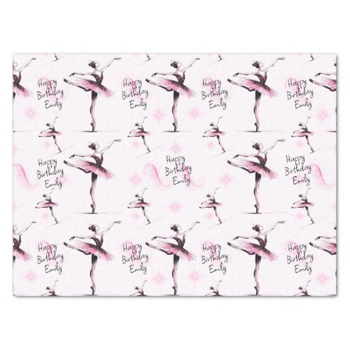 Pretty Ballerina Any Name Pink Birthday Tissue Paper