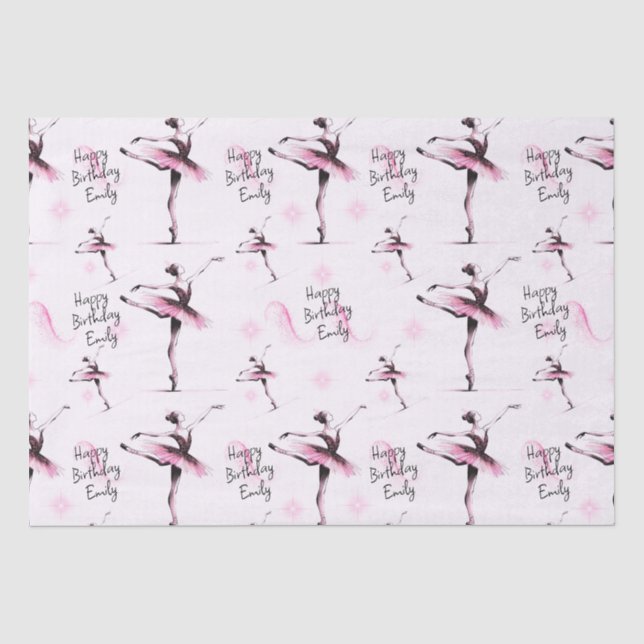 Pretty Ballerina Any Name Pink Birthday Tissue Paper (Front)