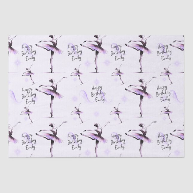 Pretty Ballerina Any Name Purple Birthday Tissue Paper (Front)