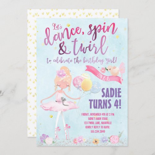 Pretty Ballerina Birthday Party Invitation