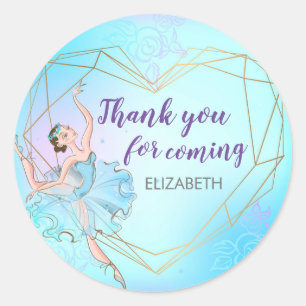Pretty Ballerina Blue Personalized Birthday Classic Round Sticker