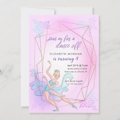 Pretty ballerina dance pink birthday invitation