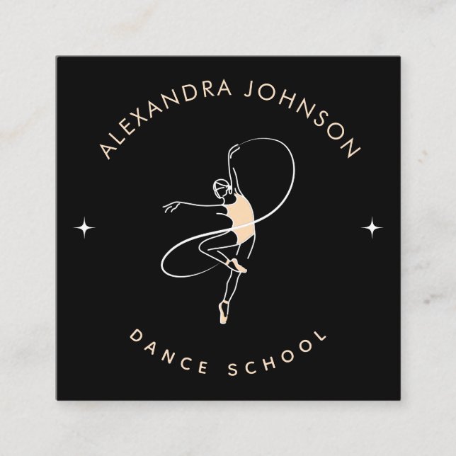 Pretty Ballerina Dance School Studio Black & White Square Business Card (Front)