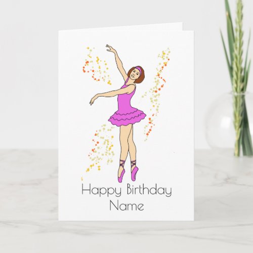 Pretty Ballerina Dancing Girl Pink Birthday Card