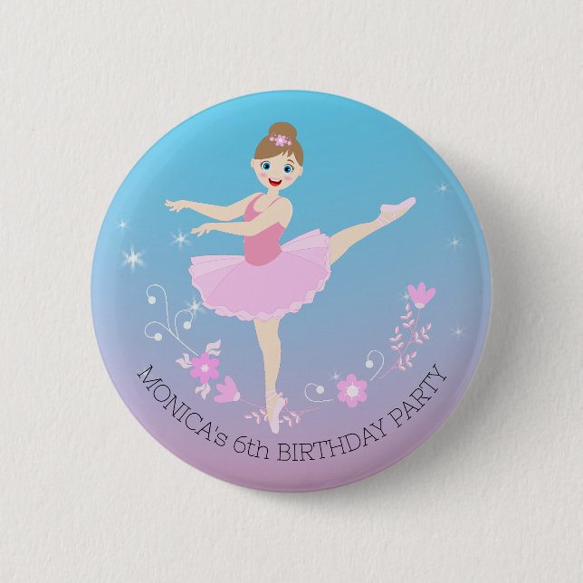 Pretty Ballerina girl Birthday Party Button (Front)