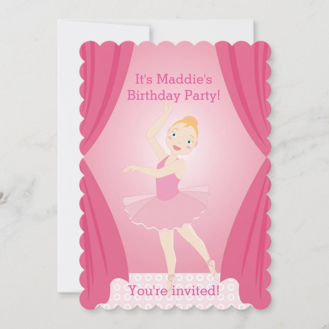 Pretty Ballerina girl birthday party invitation (Front)