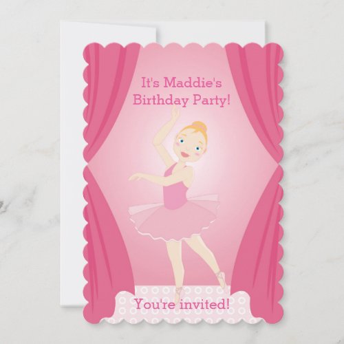 Pretty Ballerina girl birthday party invitation