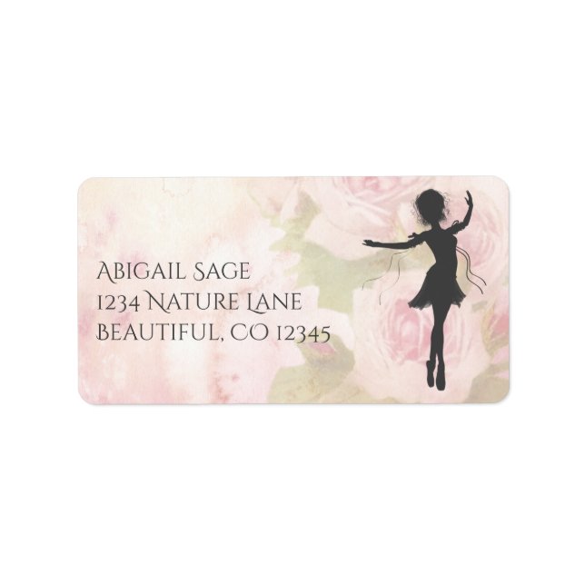 Pretty Ballerina on Pink Roses Ballet Address Label (Front)