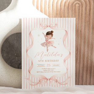 Pretty Ballerina Pink Bow Ribbon Ballet Birthday Invitation