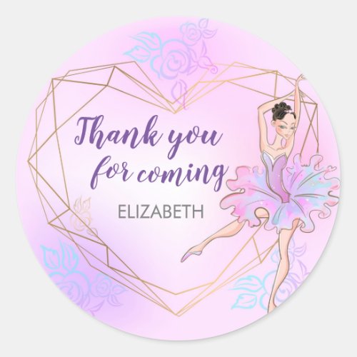 Pretty Ballerina Pink Personalized Birthday Classic Round Sticker