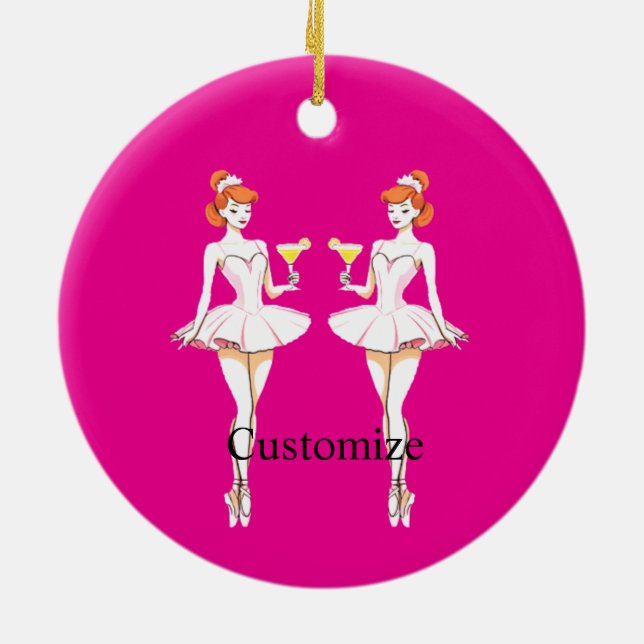 Pretty Ballerina Posing with Martini Thunder_Cove Ceramic Ornament (Back)