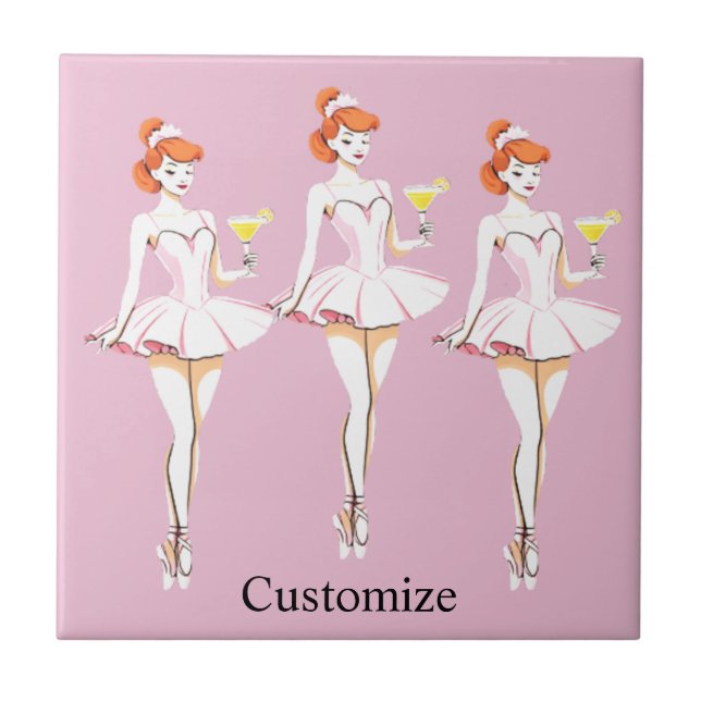 Pretty Ballerina Posing with Martini Thunder_Cove Ceramic Tile (Front)