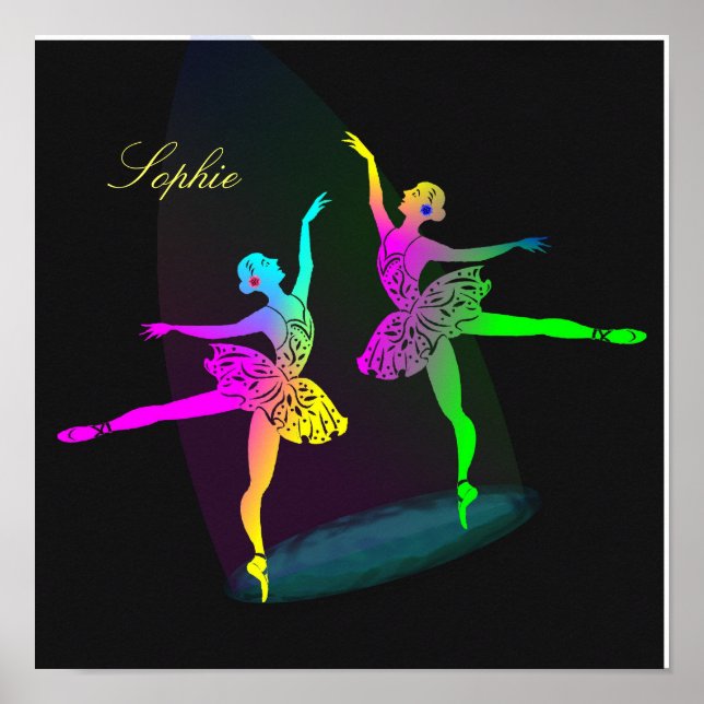 Pretty Ballerina Rainbow Personalized Poster Print (Front)