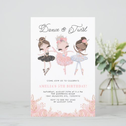 Pretty Ballerinas Ballet Birthday Party Invitation