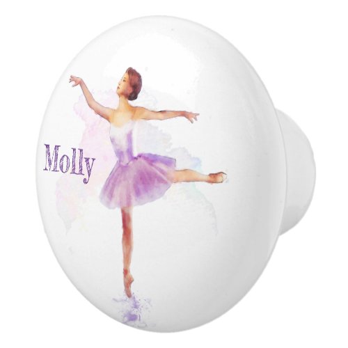 Pretty Ballet Dancer Painting _ add name to Ceramic Knob