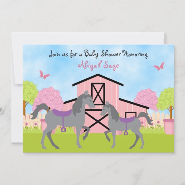 Pretty Barn Horse Baby Shower Invitations (Front)