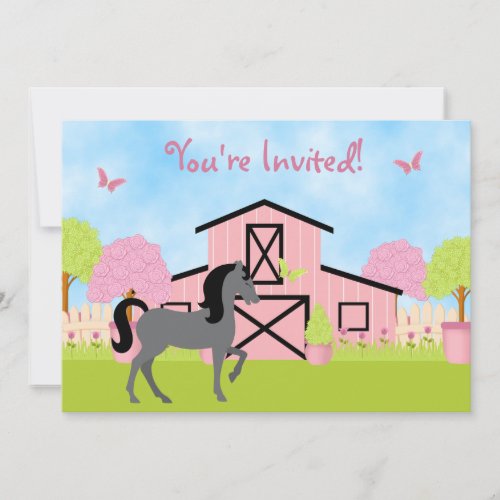 Pretty Barn Horse Birthday Party Invitations