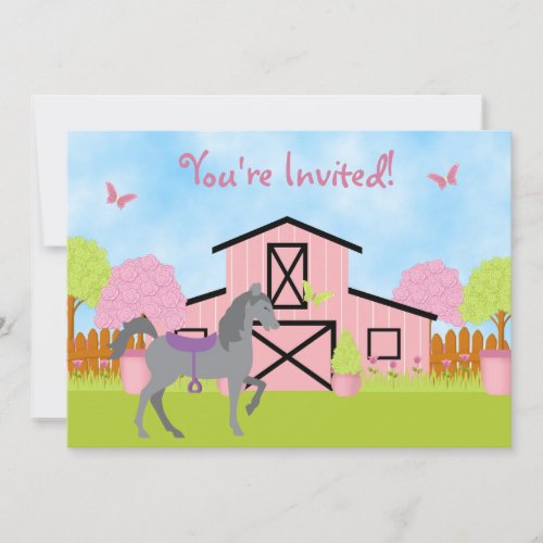Pretty Barn Horse Birthday Party Invitations