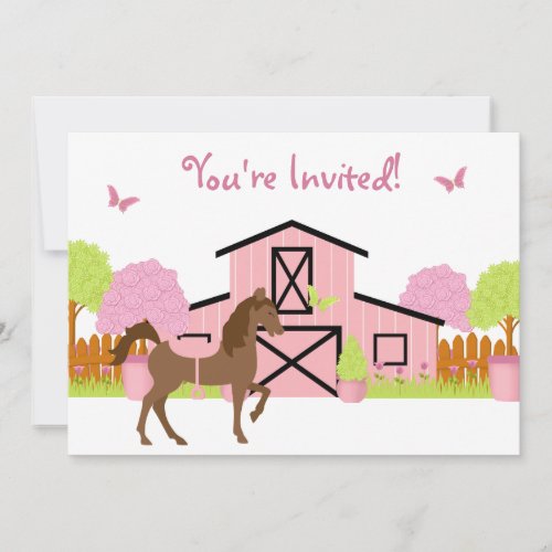 Pretty Barn Horse Birthday Party Invitations