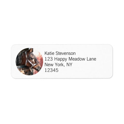 Pretty Bay Horse in a Sunlit Stable Label