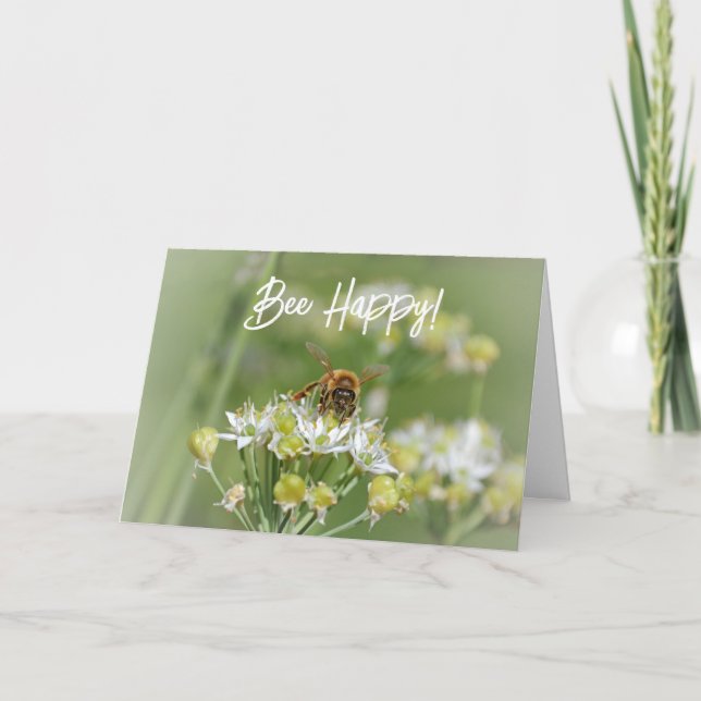 Pretty Be Happy Birthday Bee Pun Card (Front)
