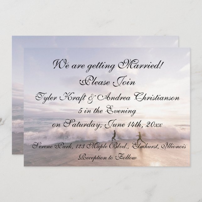 Pretty Beach Ocean Waves Scene Wedding Invitation (Front/Back)