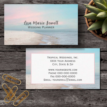 Pretty Beach Pinks And Blues Ocean Sunset Business Card by RLGCreative at Zazzle
