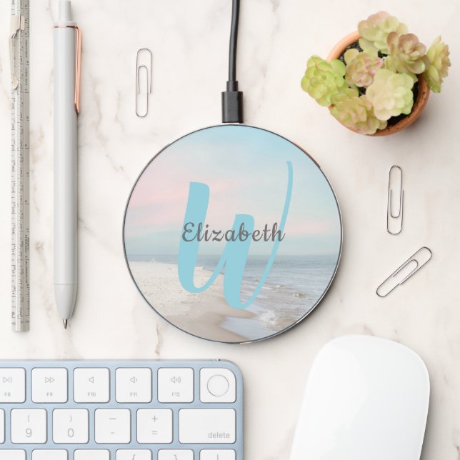 Pretty Beach Theme Personalized Wireless Charger (Desk)