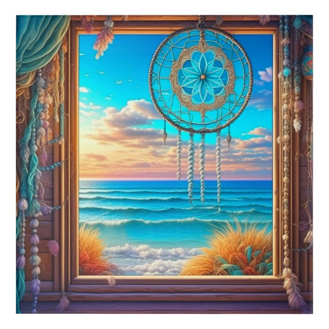 Pretty Beachy Dreamcatcher on Window  Acrylic Print (Front)