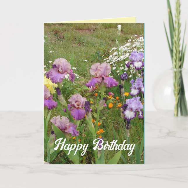 Pretty Beaded Iris Garden Flower Floral Card (Front)