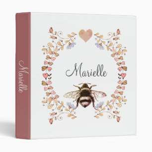 Pretty Bee Floral Pink Terracotta Personalized 3 Ring Binder