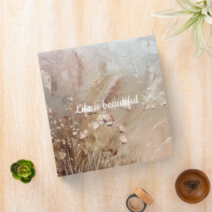 Pretty Beige Blush Boho Floral 3 Ring Binder