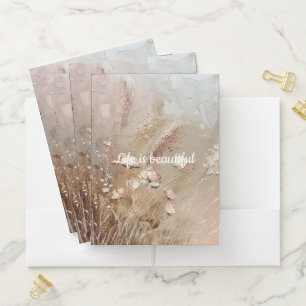 Pretty Beige Blush Boho Floral Pocket Folder