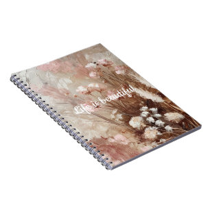 Pretty Beige Blush Pink Boho Floral Notebook