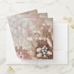 Pretty Beige Blush Pink Boho Floral Pocket Folder