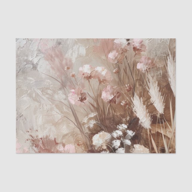 Pretty Beige Blush Pink Boho Floral  Tissue Paper (Front)