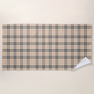 Pretty Beige Plaid Tartan Beach Towel