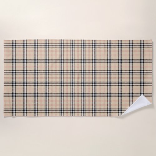 Pretty Beige Plaid Tartan Beach Towel