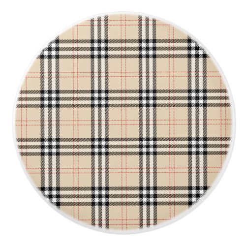 Pretty Beige Plaid Tartan Ceramic Knob