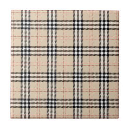 Pretty Beige Plaid Tartan Ceramic Tile