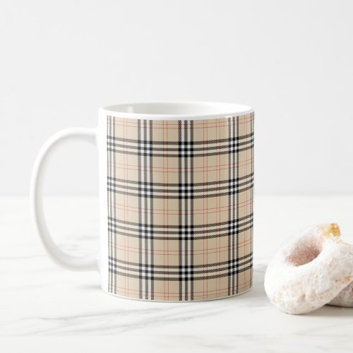 Pretty Beige Plaid Tartan Coffee Mug